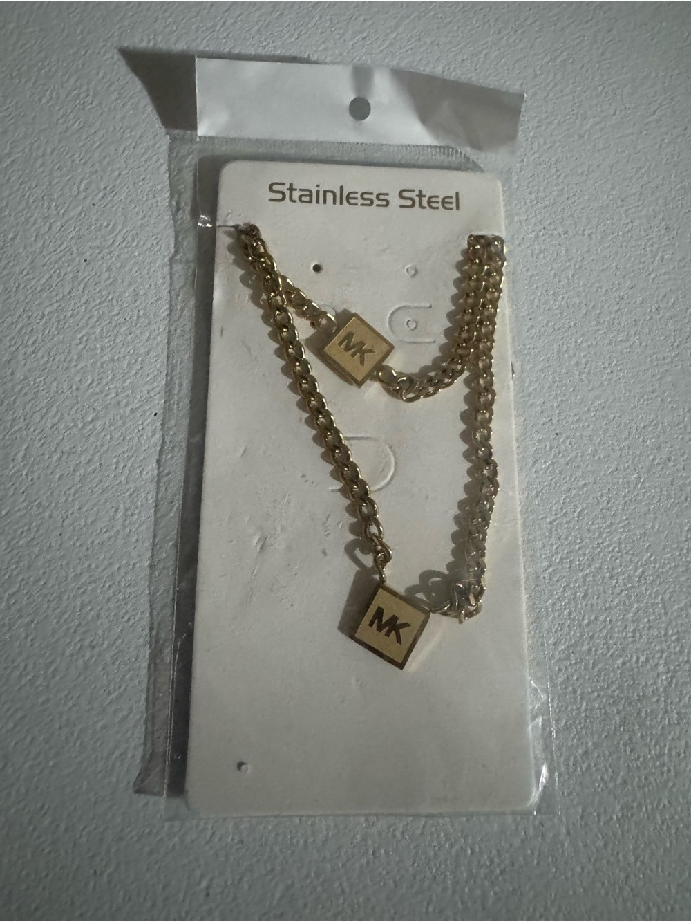 Gold Stainless Steel MK Pendant Necklace - Women's Jewelry